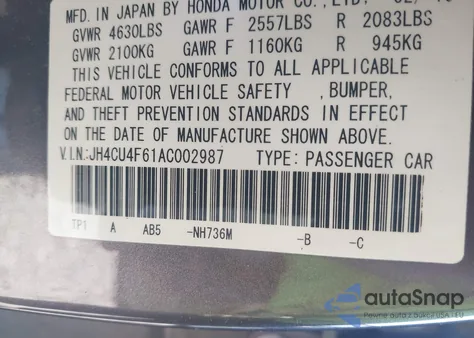 2010 Acura Tsx 3.5 z USA, uszkodzony, nr VIN JH4CU4F61AC002987